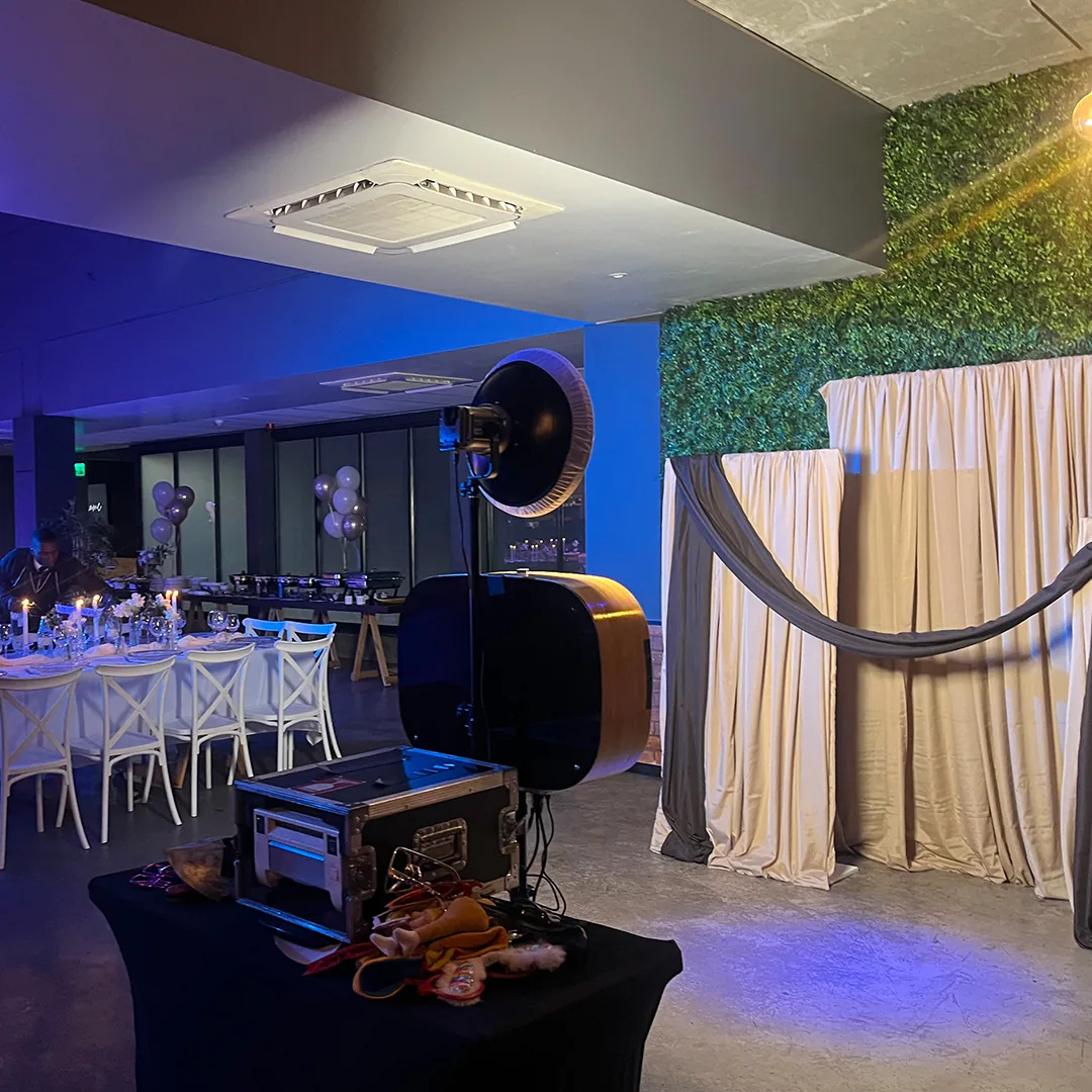 Open photo booth setup positioned near the main event area